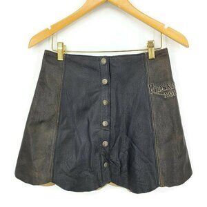 Vintage Redskins Motors Black Brown Leather Skirt Womens S/M? Mini Scalloped